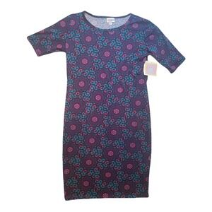 LuLaRoe Julia Dress Womens Small Purple Pink Mandala Floral Sheath Midi Stretch